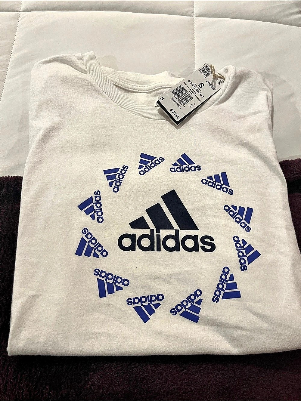 adidas M BRDLOVE G T Graphic Tee in White & Blue Size Small NWT